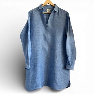 Artisan Ny Linen Blue Long Sleeve Pullover Dress Large